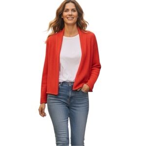EILEEN FISHER Cardigan Sweater, Open Front, Persimmon Orange Color, Size Large